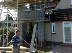 Scaffold on, first floor complete